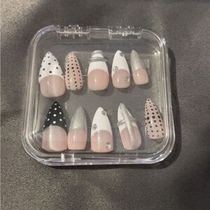 Polka Dot and Silver Press-On Nails